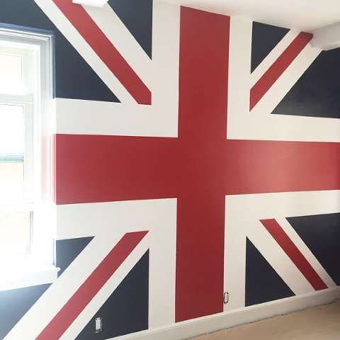 red, white and blue sections of the union jack flag painted